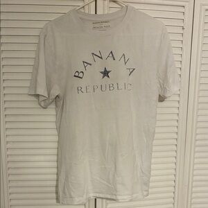 Banana Republic White Short Sleeve Logo Tee with Navy Print